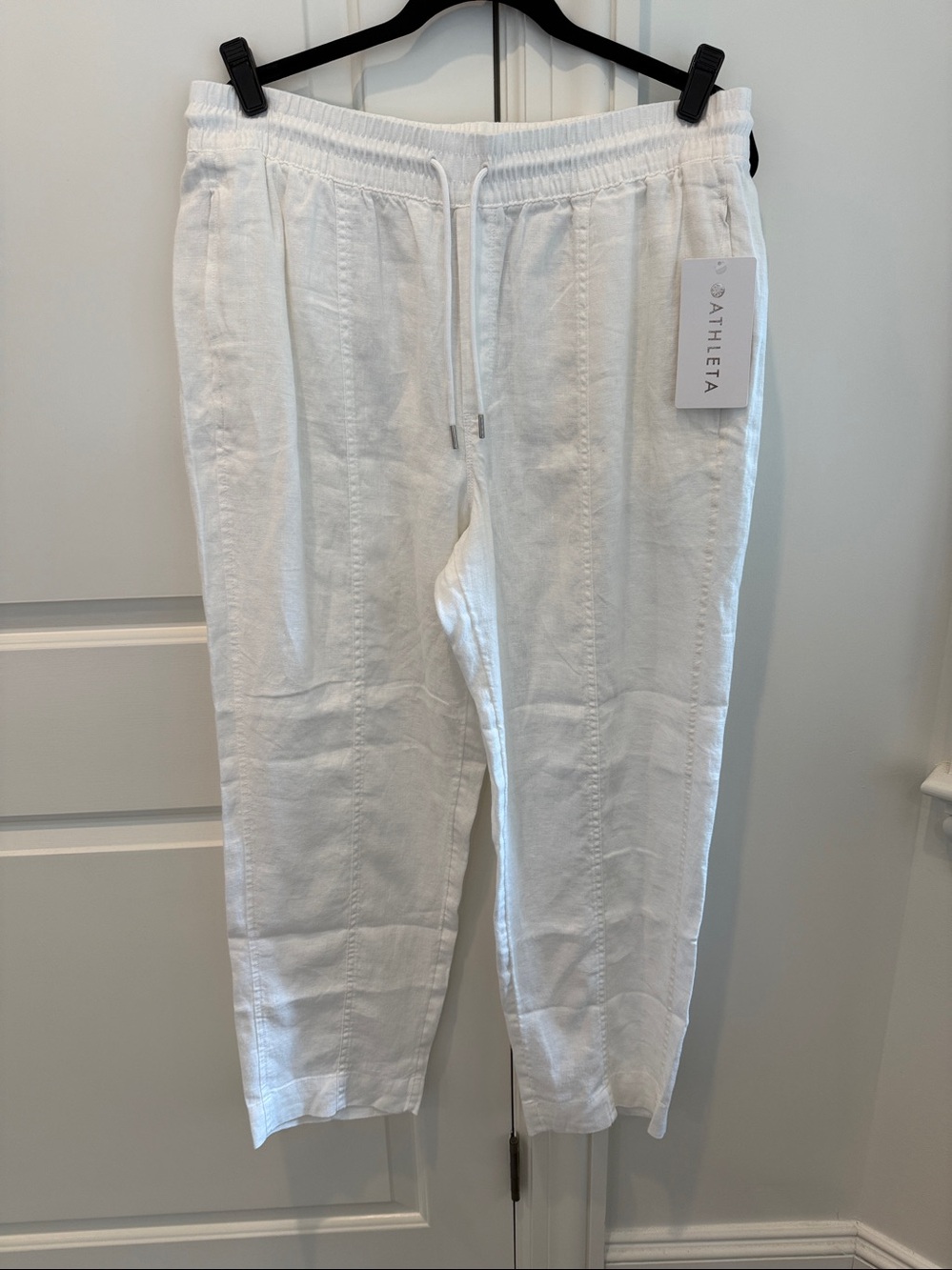 Athleta White Retreat Linen Ankle Pant Size L NWT
